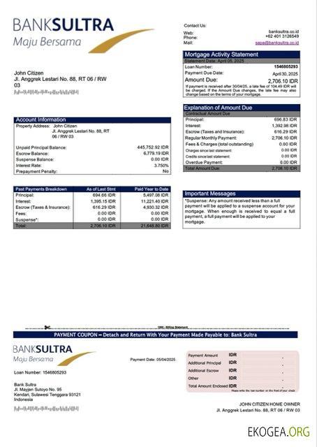 Modèle Word et PDF de relevé hypothécaire de Indonesia Bank Sultra